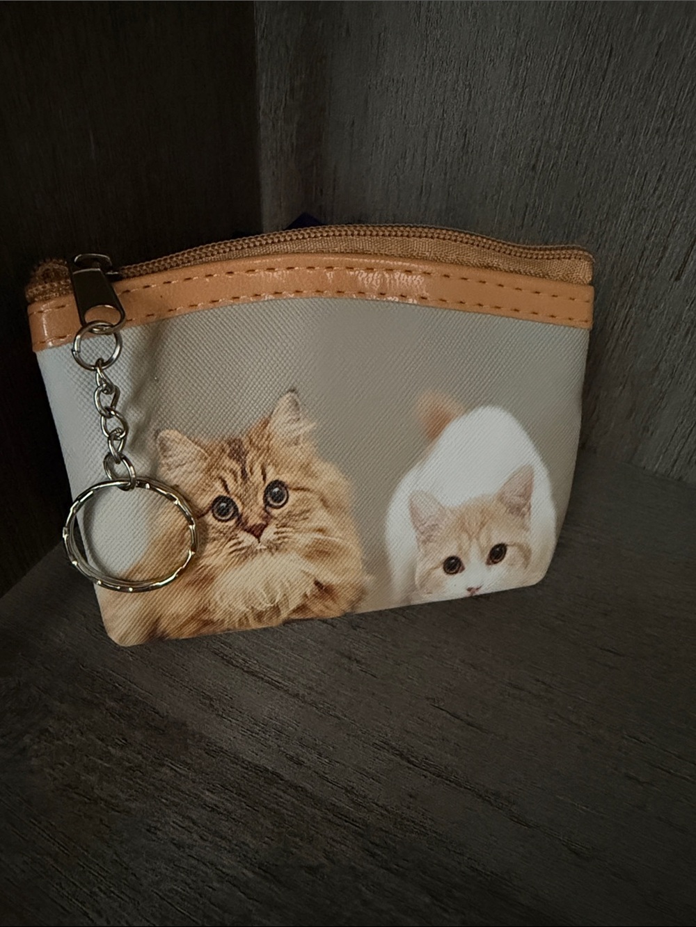 Cute Cat Print Coin Pouch with Keyring